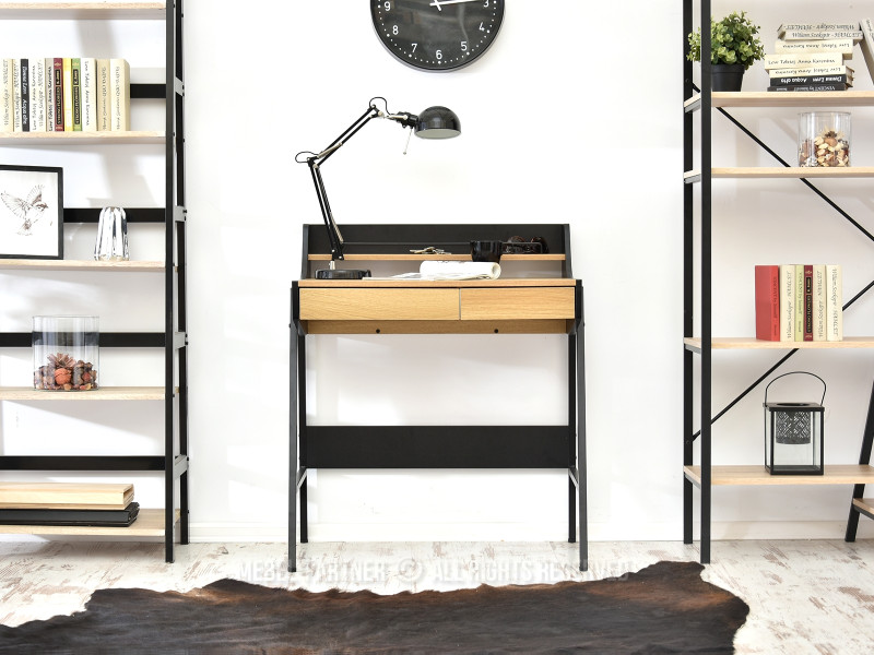 Biureczko 78cm Scandi Borr czarne-sonoma ze schowkmi półką