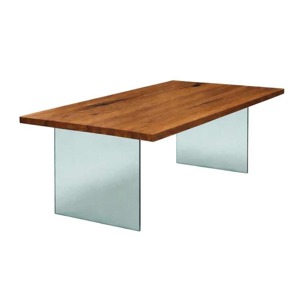 Table extensible bois brun bords droits pieds verre 200 cm PALERME