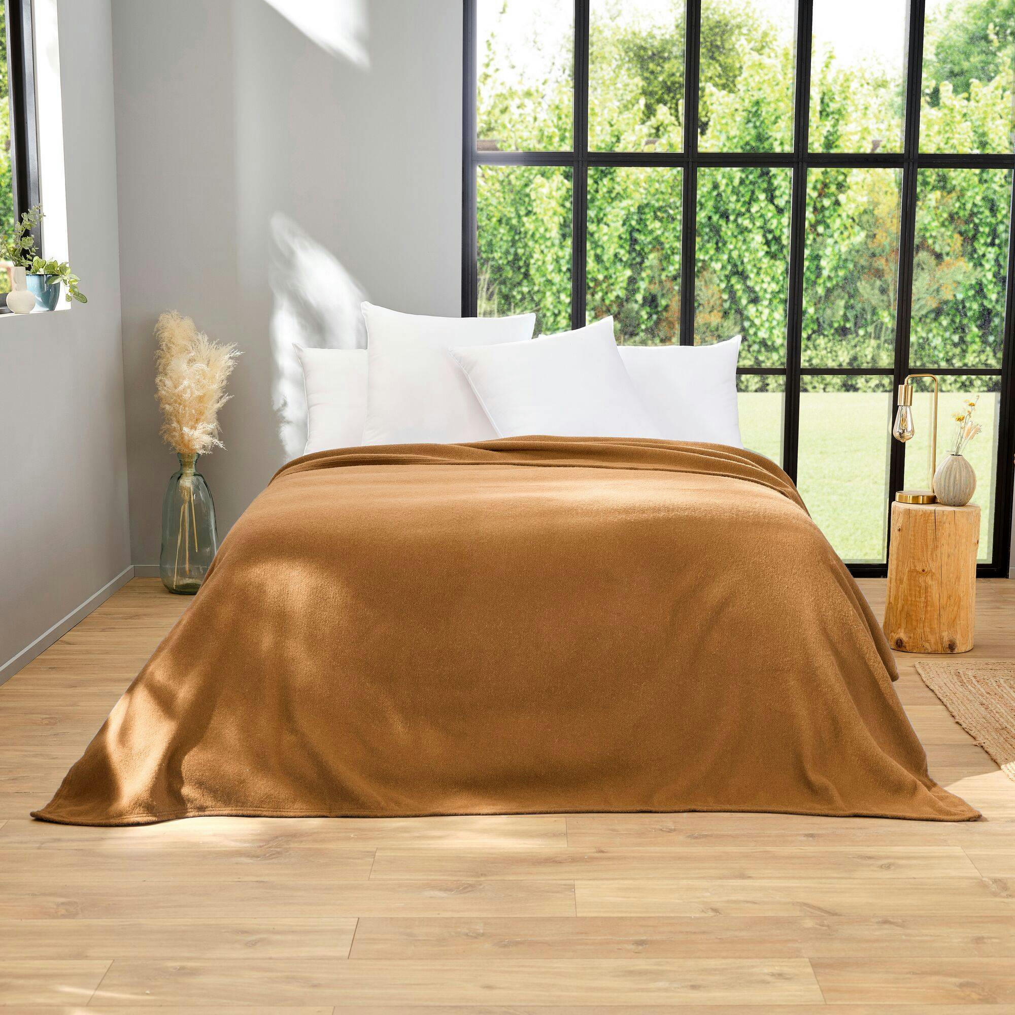CHAMPERY - Couverture en 100% pure laine vierge 240 x 260 cm chamois