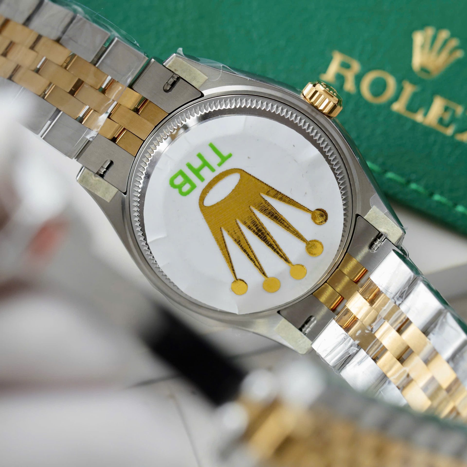 Rolex Datejust SS/YG Plated Green Dial CZ Diamonds 31mm Jub THBF Replica