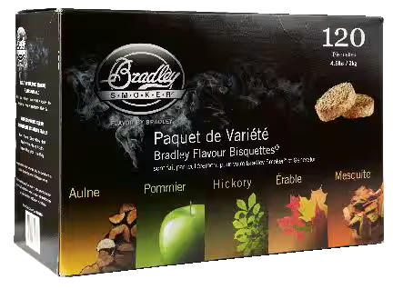 Bradley Smoker 5-Flavour Variety Pack Pure Wood Chip Smoking Bisquettes, 120-Pack