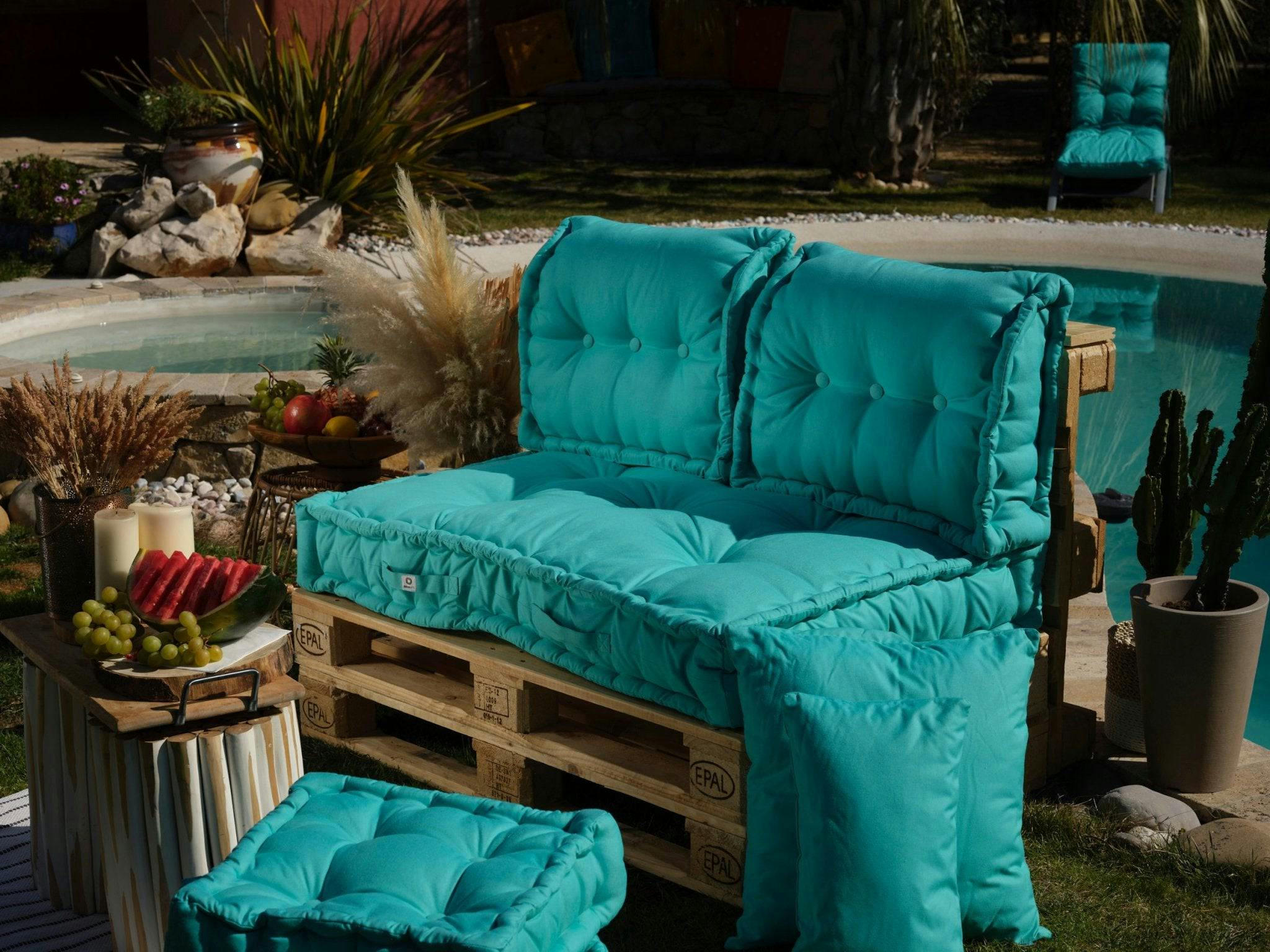 - Coussins pour palette capitonné en polyester 120x80x20cm bleu