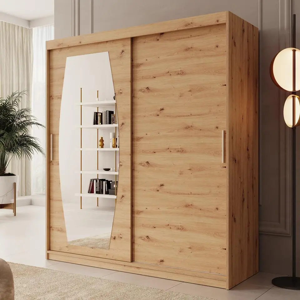 Meubella - Kledingkast Azai - Eiken - 180 cm - Met spiegel