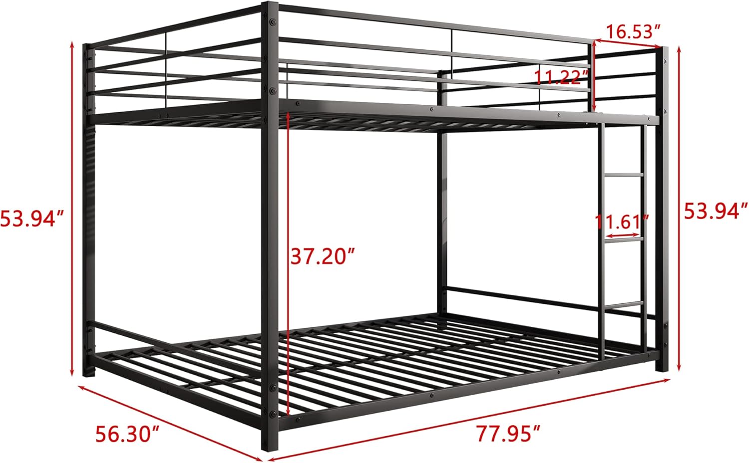 Full Over Full Bunk Beds, Metal Heavy Duty Full Size Bunk Beds for Kids, Full Size Bed Frmae for Boys and Girls,Loft Bed with Ladder and Guardrail for Small Spaces (Black)