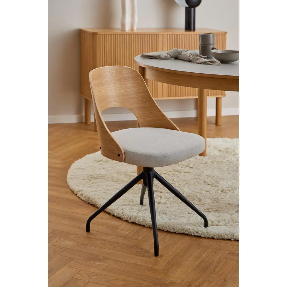 Eetkamerstoel Beige Stof - Draaibaar - 48x53x79cm - Lucas