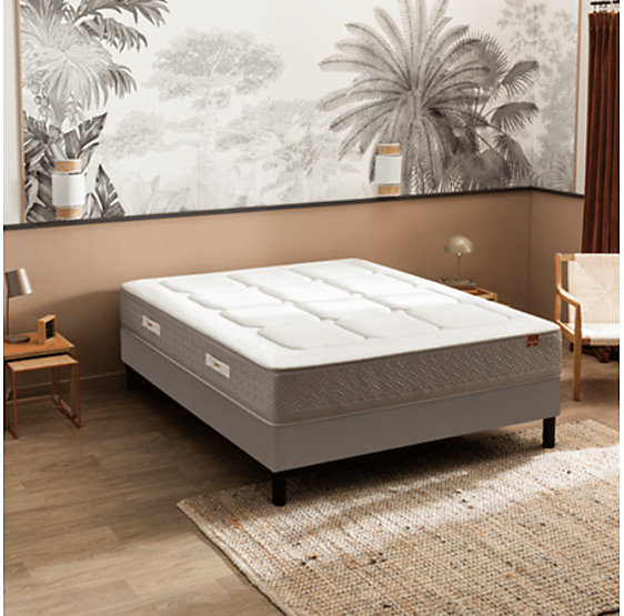 Ensemble EpedaL'ESCAPADE   Sommier Confort Medium   Pieds 90x200 Gris souris Ressorts et mousse à mémoire de forme