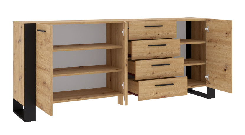 Komoda NUKA K 197 cm dąb artisan czarna stojąca