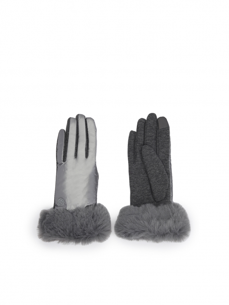 Elegant grey gloves with a satin detailing