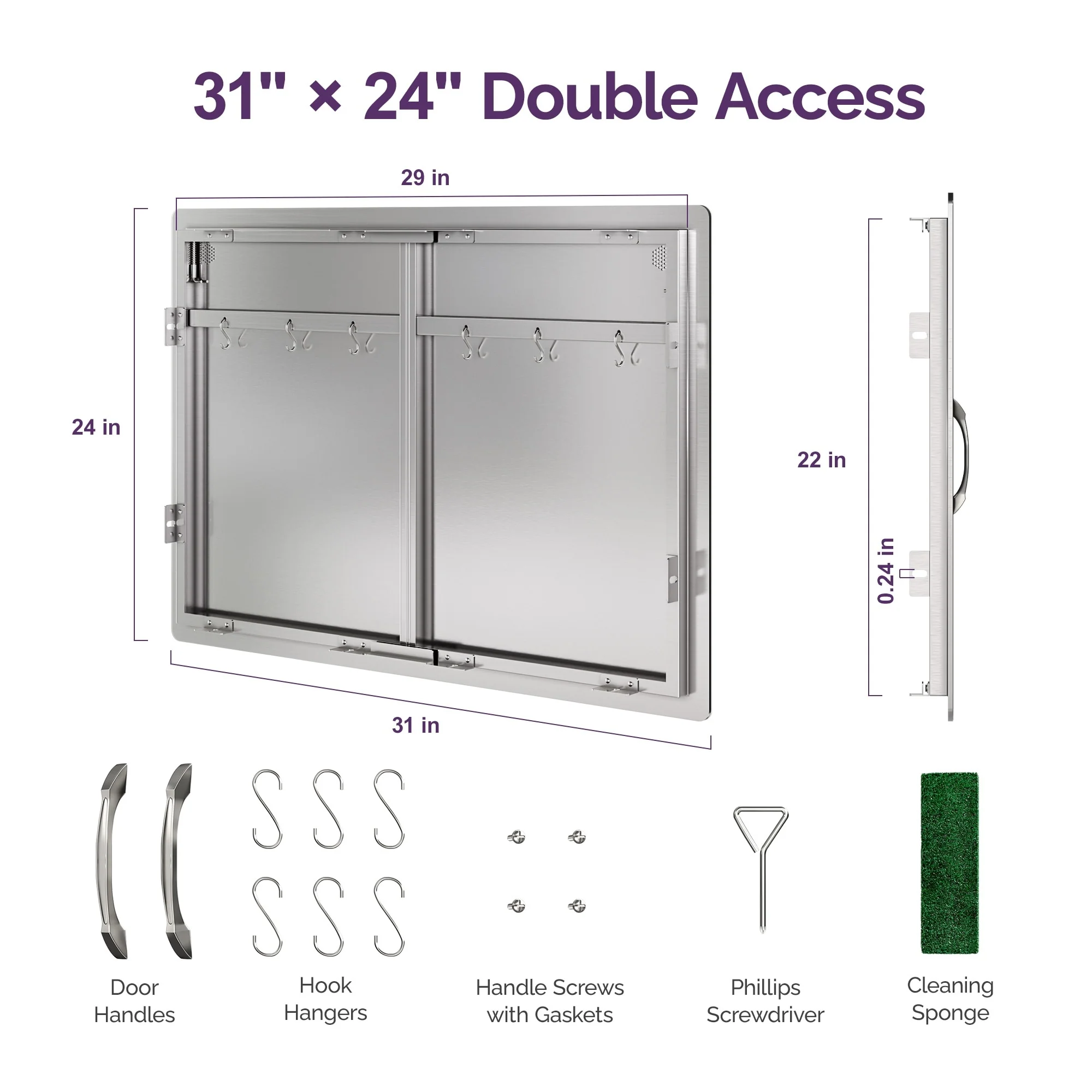 BBQ Double Access Door 31W x 24H Inch, Outdoor Kitchen Door for BBQ Island, Grilling Station, Outside Cabinet