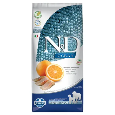 Farmina N&D grain-free Ocean Herring & Orange Adult Medium & Maxi