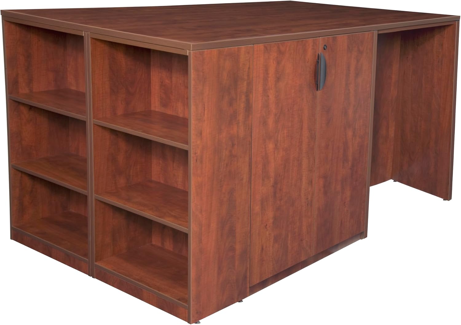 Regency Legacy Stand Up Desk/ 3 Storage Cabinet Quad with Bookcase End- Cherry