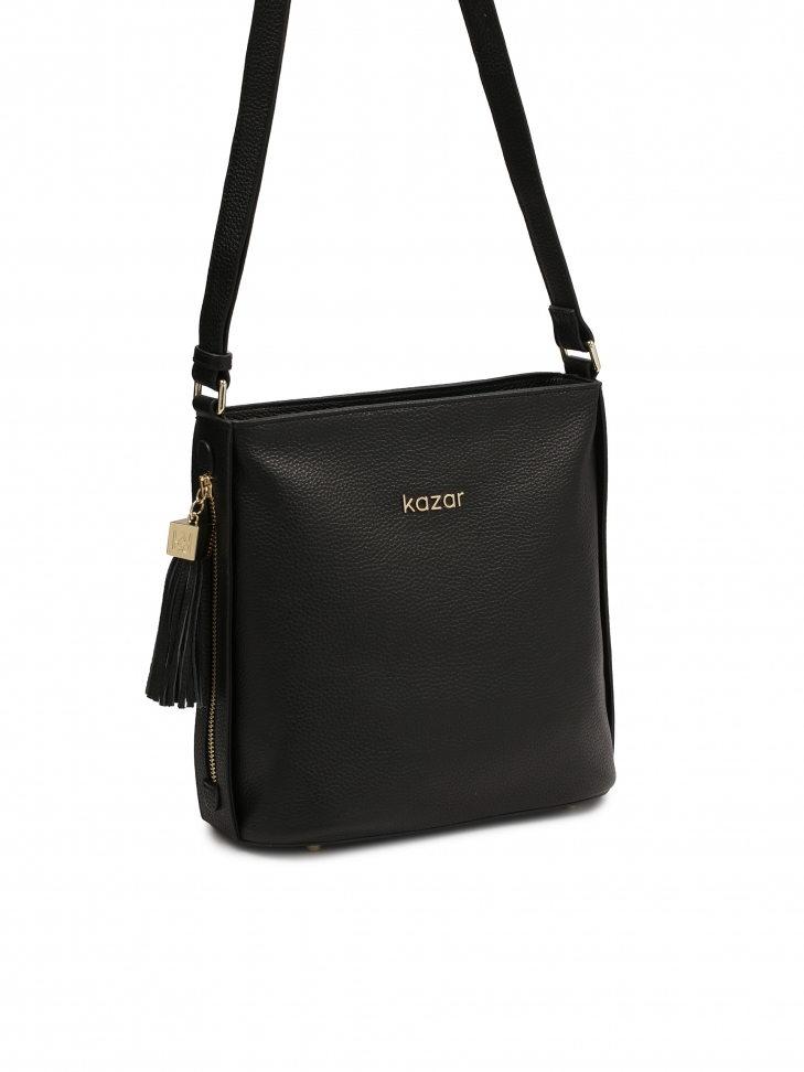 Black leather messenger bag with clutch