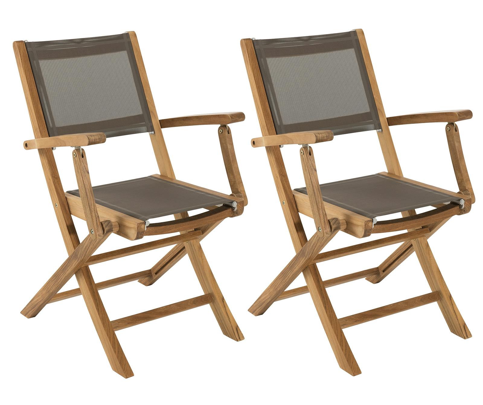 Chaise de jardin en teck et textilène taupe avec accoudoirs (lot de 2) SUMMER
