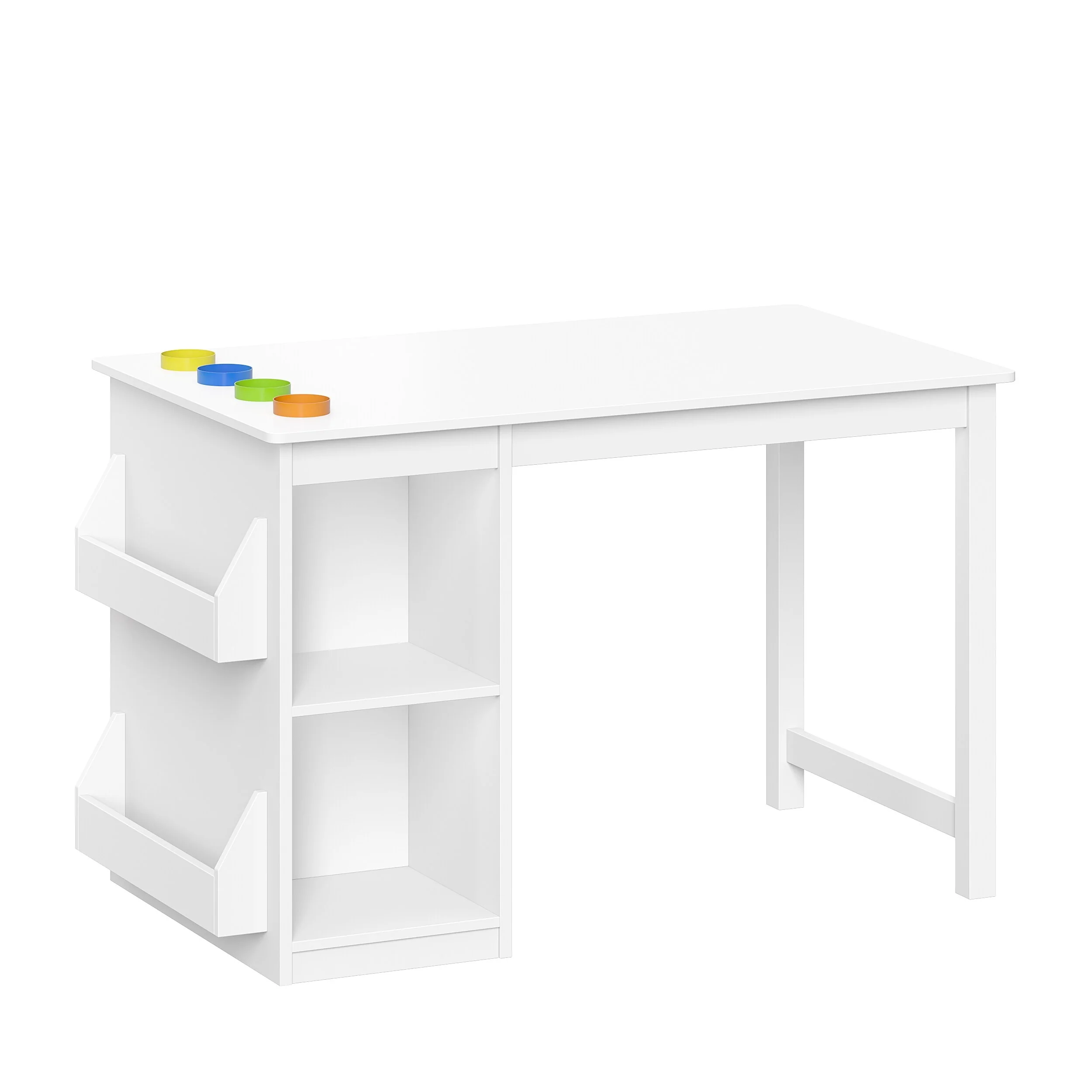 RiverRidge Kids Playroom Art Activity Table with 2 Cubbies and 2 Bookracks - White