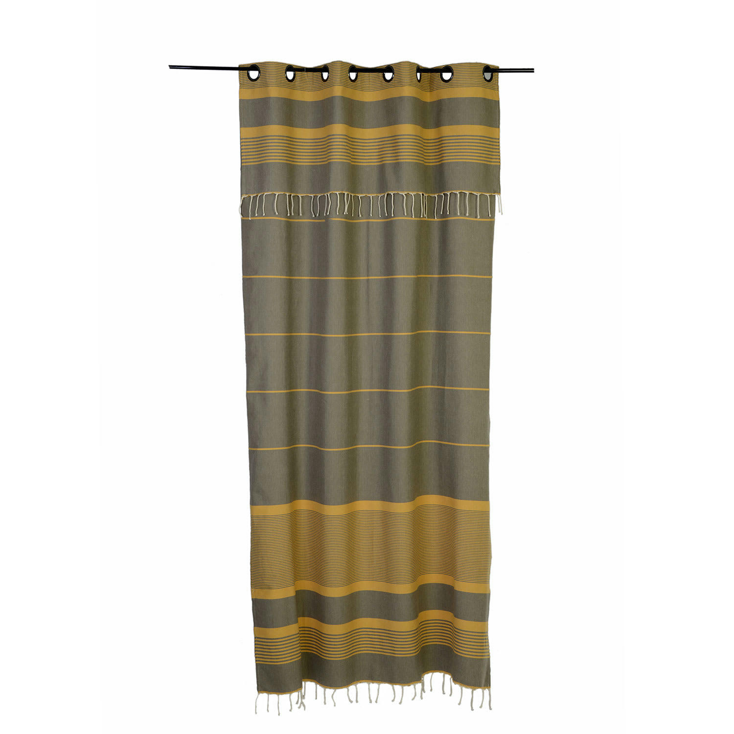 CARTHAGE - Rideau ajustable 100% coton ocre et taupe 140 x 250 à 280