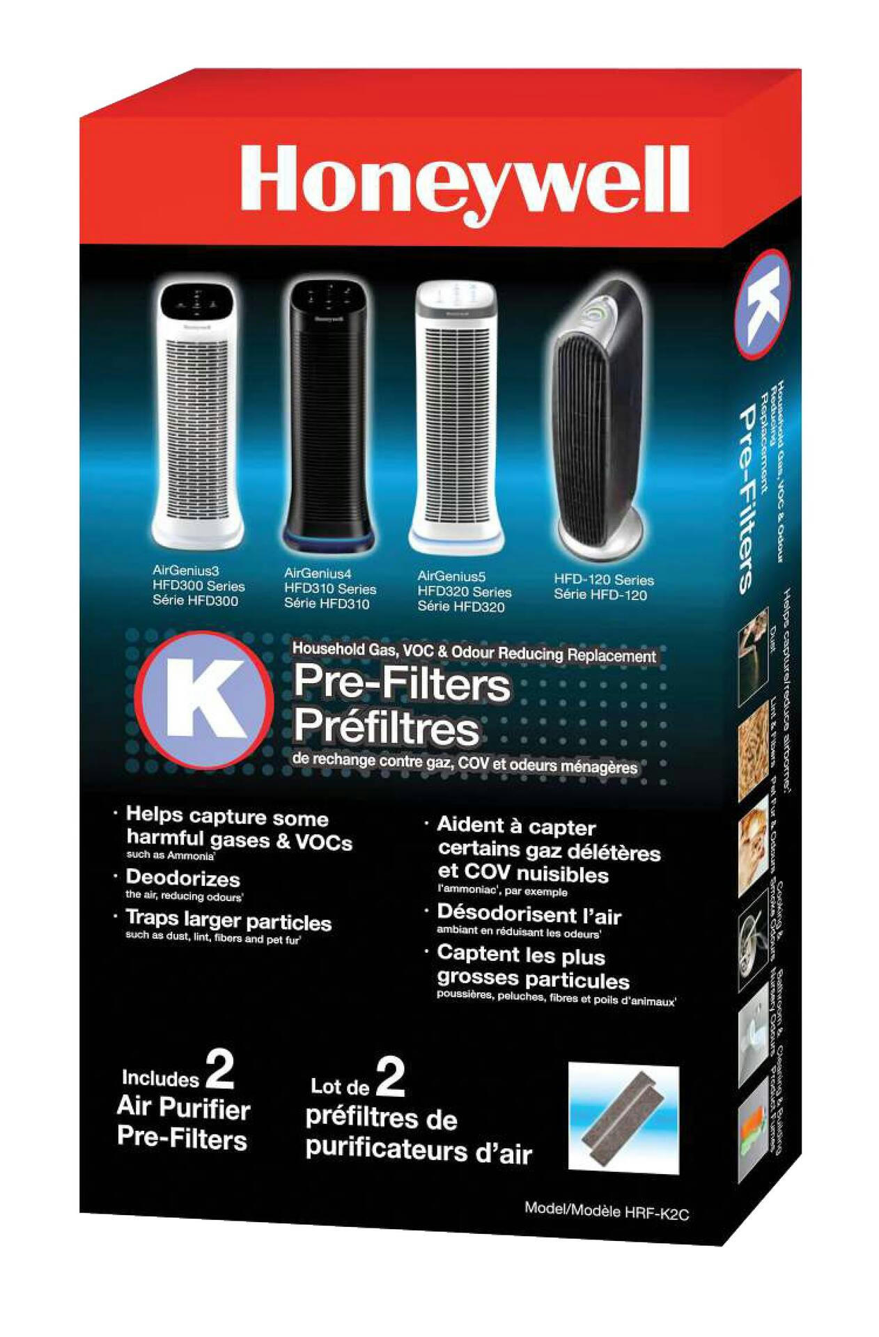 Honeywell HRF-K2C Household Odour & Gas Reducing Air Purifier Replacement Pre-Filters (K)