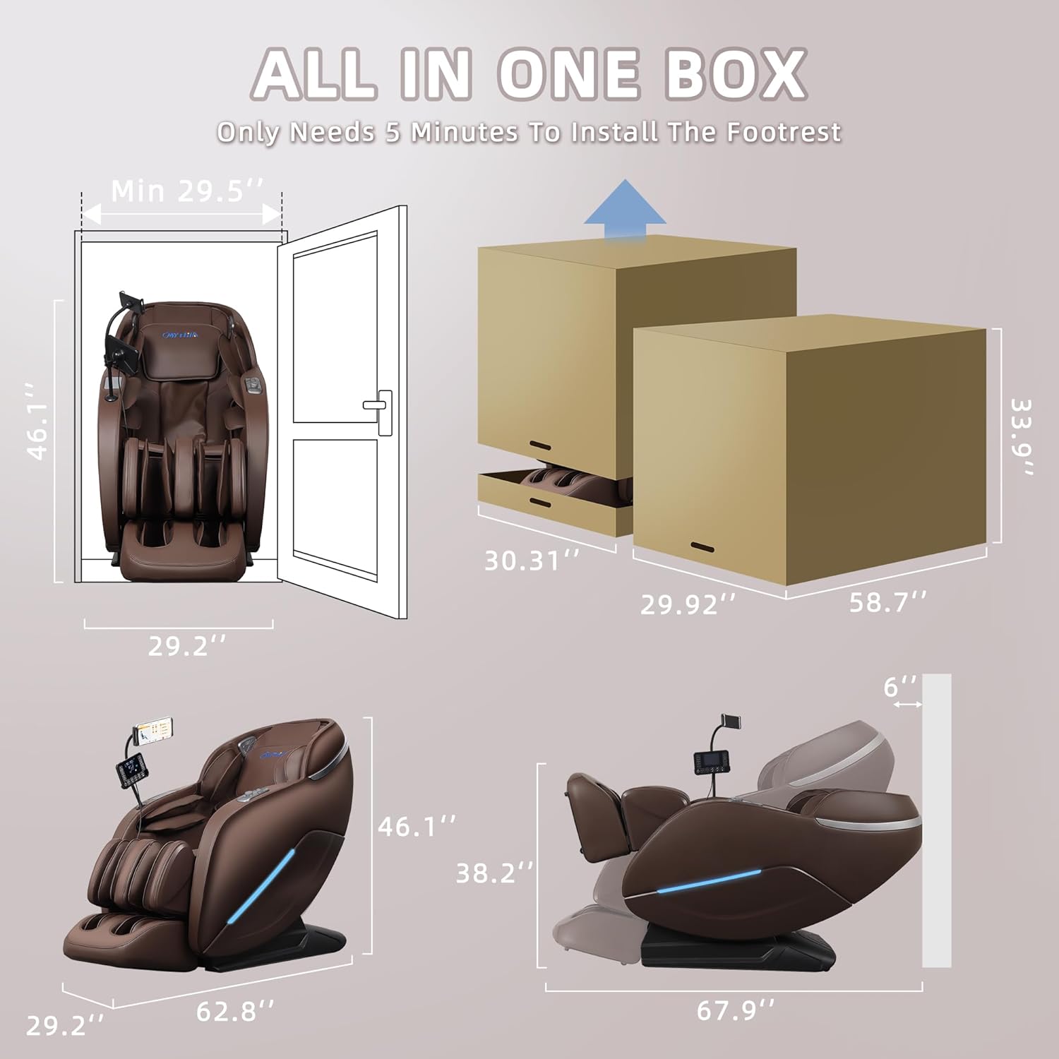 MYTHIA 2026 A303C Massage Chair  Full Body Zero Gravity Recliner with SL Track  Body Scan  12 Auto Modes  Lumbar Heat  Bluetooth App  Wireless Charge  and Foot Rollers for Home and Office (Brown)