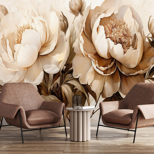 Fototapeta, Piwonie Peonie Kwiaty w Beżu