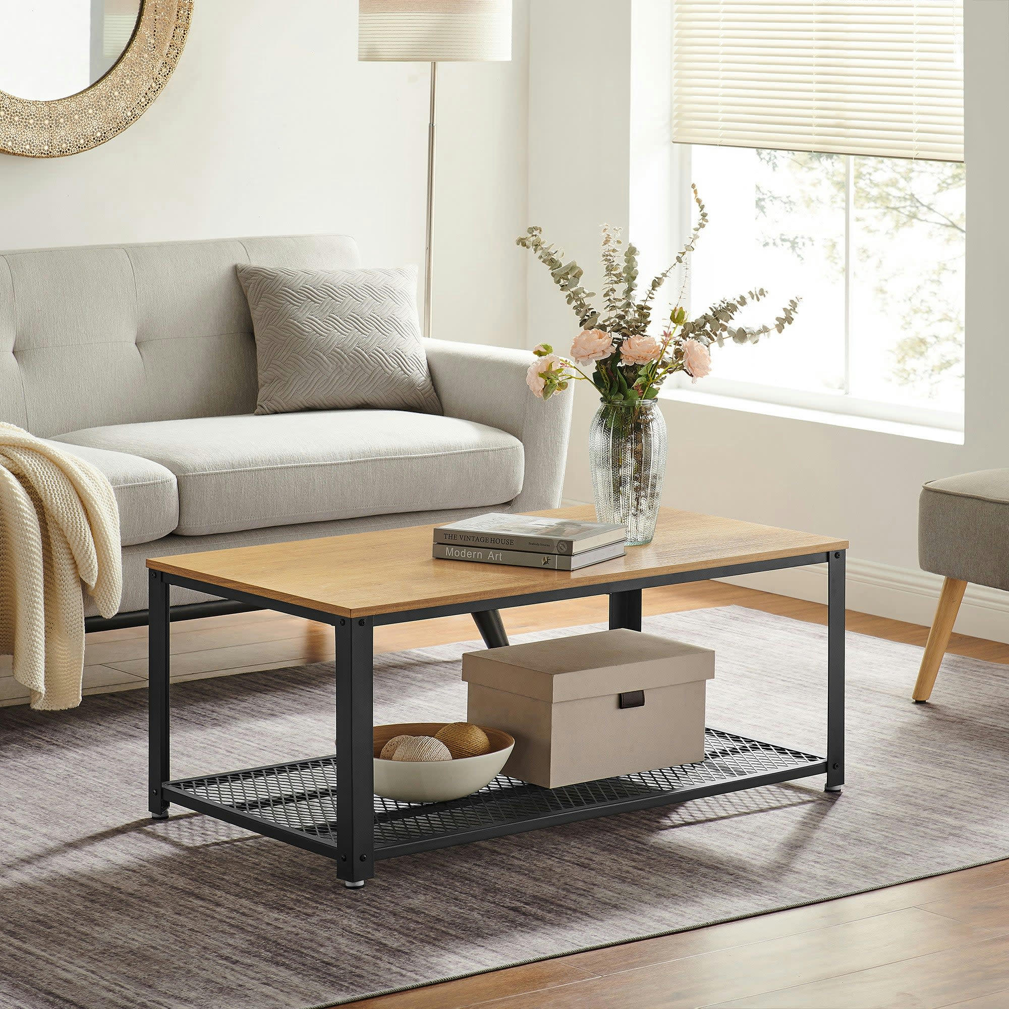 - Table basse industrielle Médium MDF Chêne clair 106,2x45x60,2cm