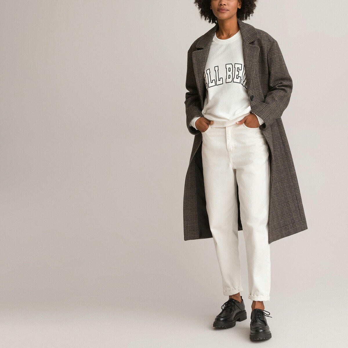 Sweat col rond imprimé devant, maille fine