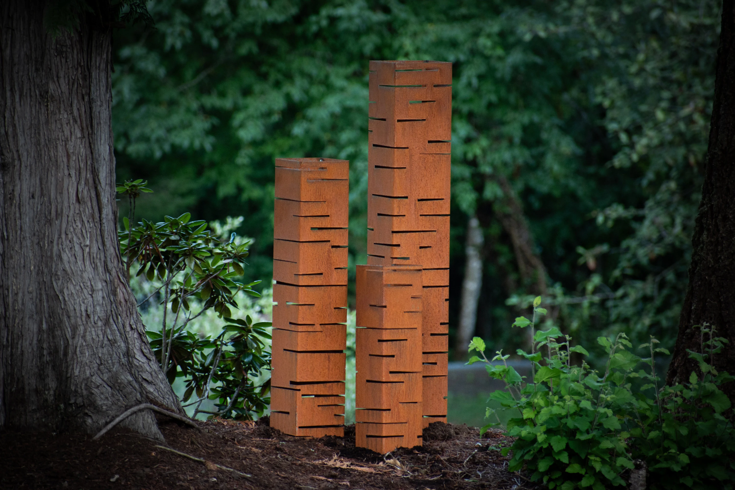 Fine Line Garden Column, Landscape Art, Planter, Lighting Box, Metal Garden Lantern, Steel Bollards | C428