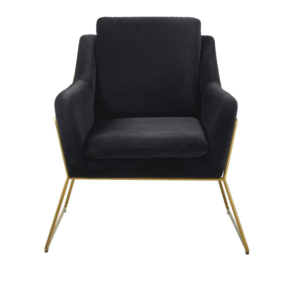 Jasper - Fauteuil en velours noir et coloris laiton