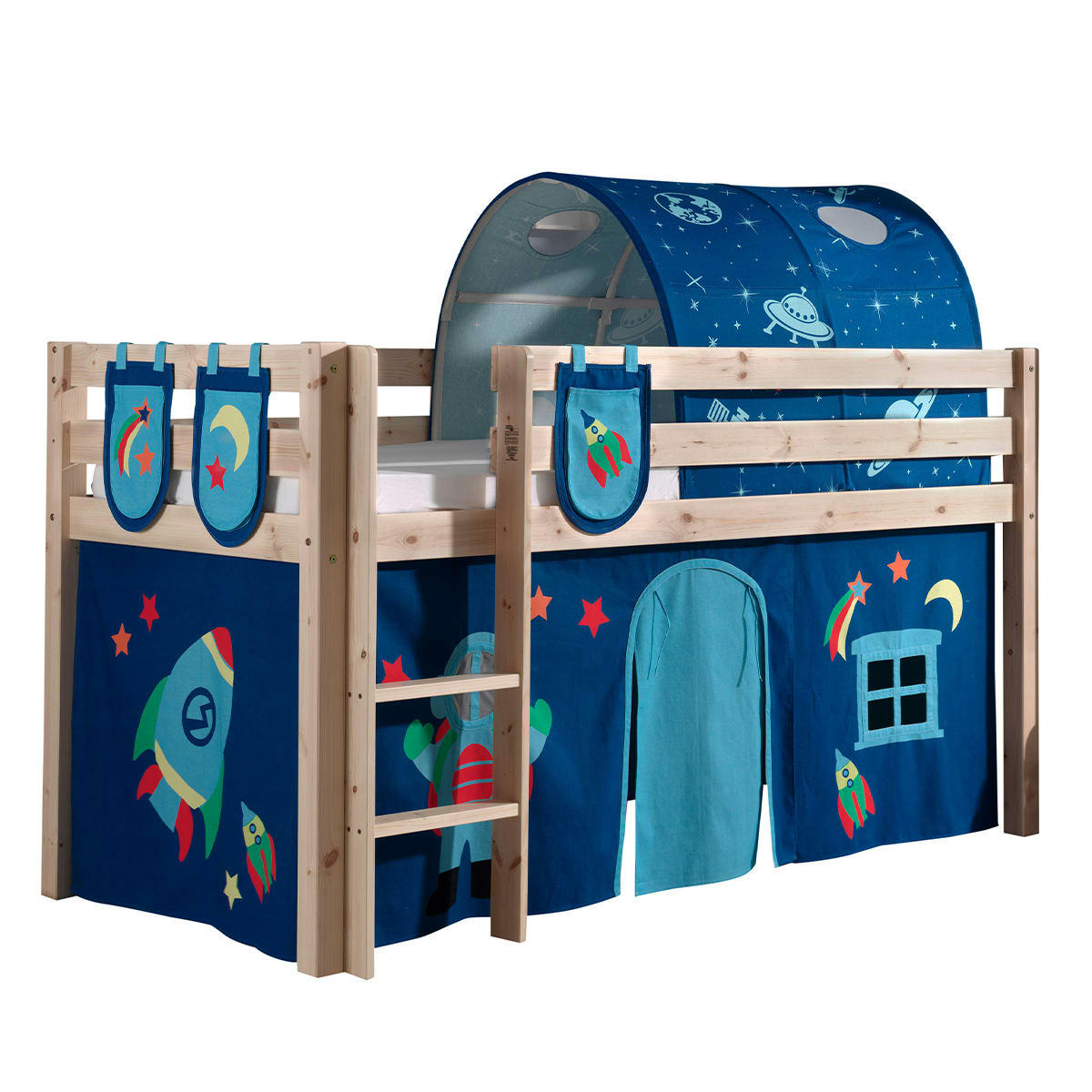 PINO - Lit mi-hauteur 90x200 sommier inclus housse astro naturel