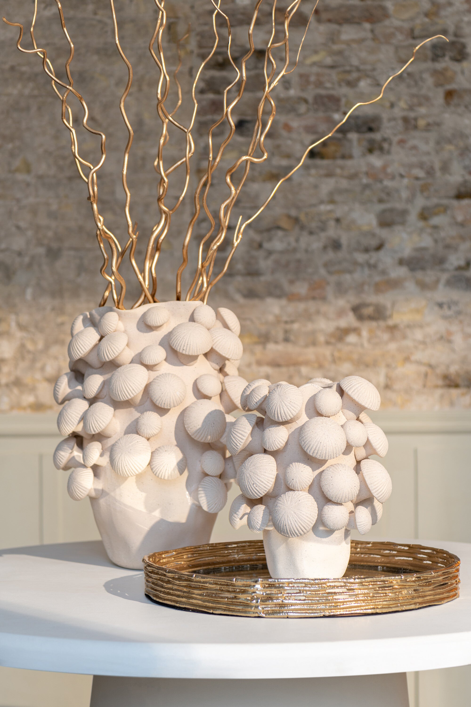J-Line vaas Fungi - keramiek - beige - large