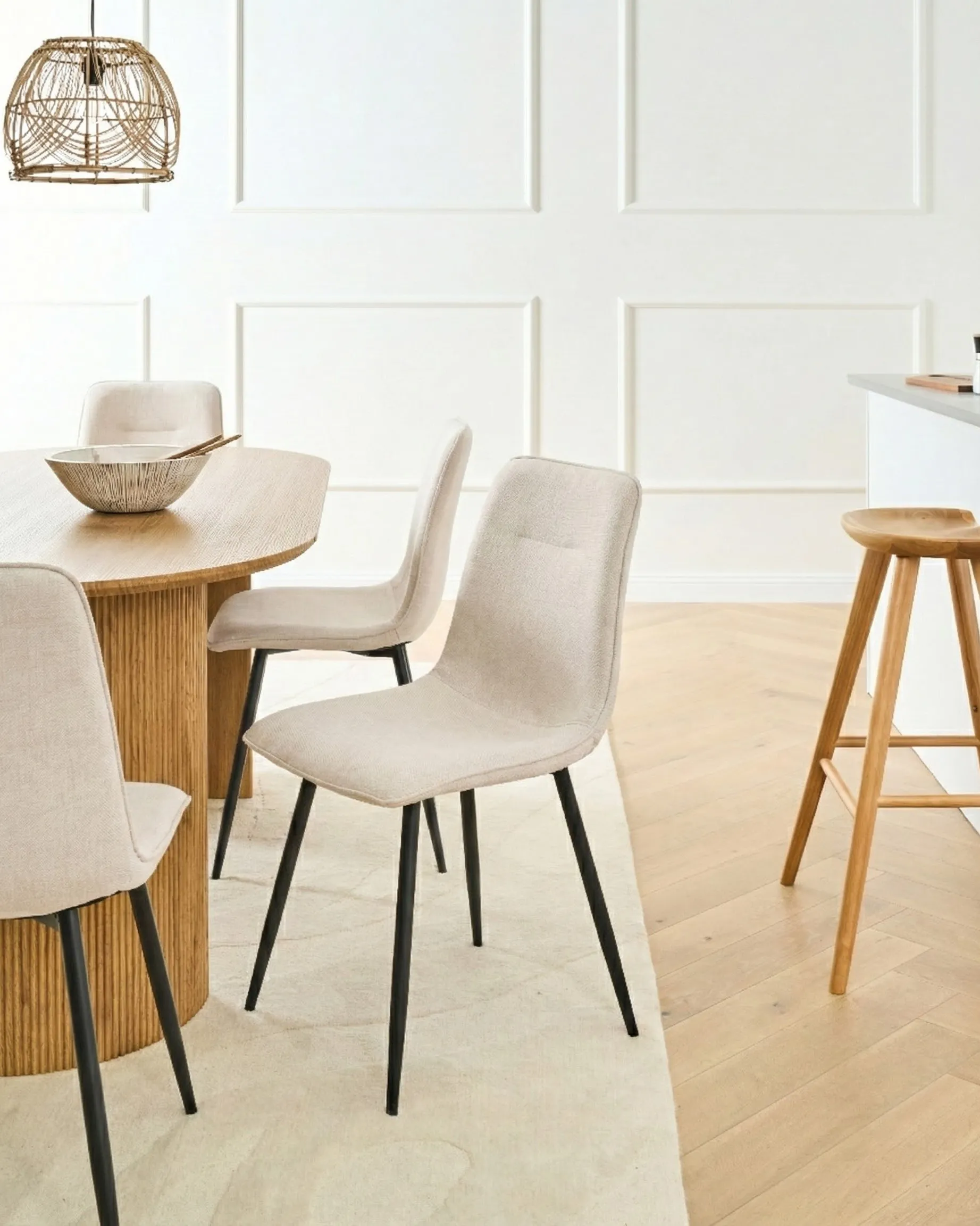 Set of 4 Dining Chairs TUSCOLA Fabric Light Beige
