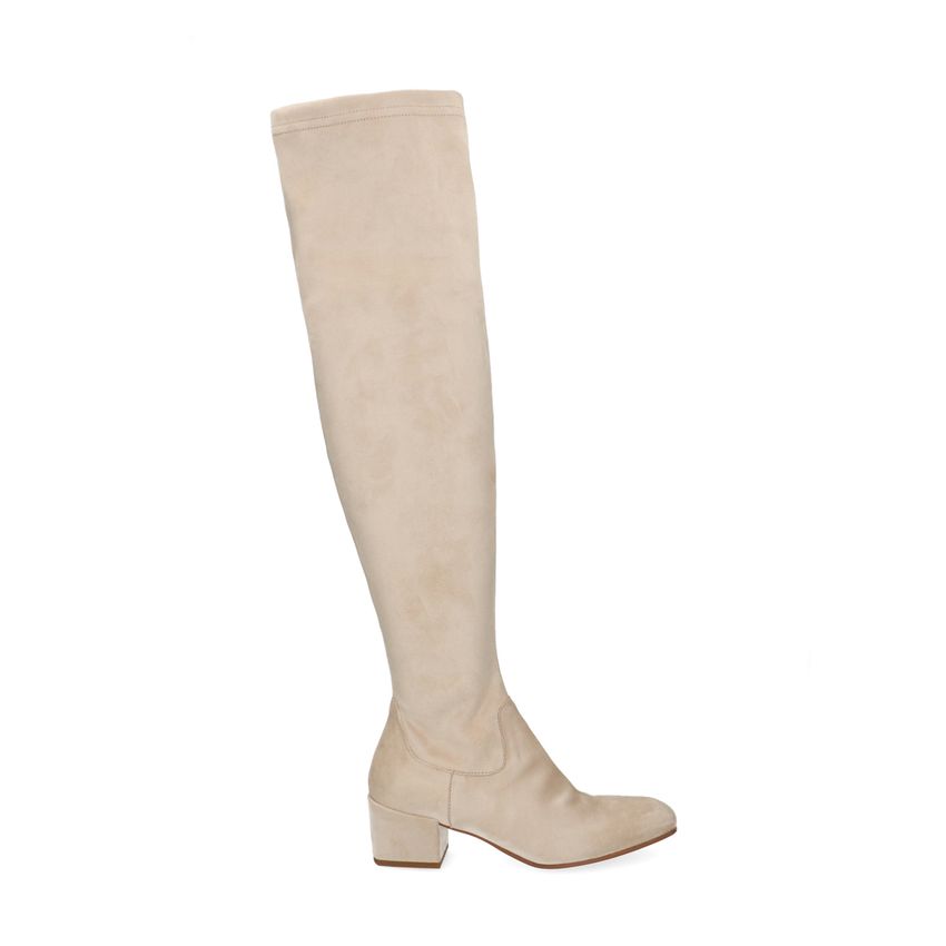 Manfield Beige suèdine overknee laarzen