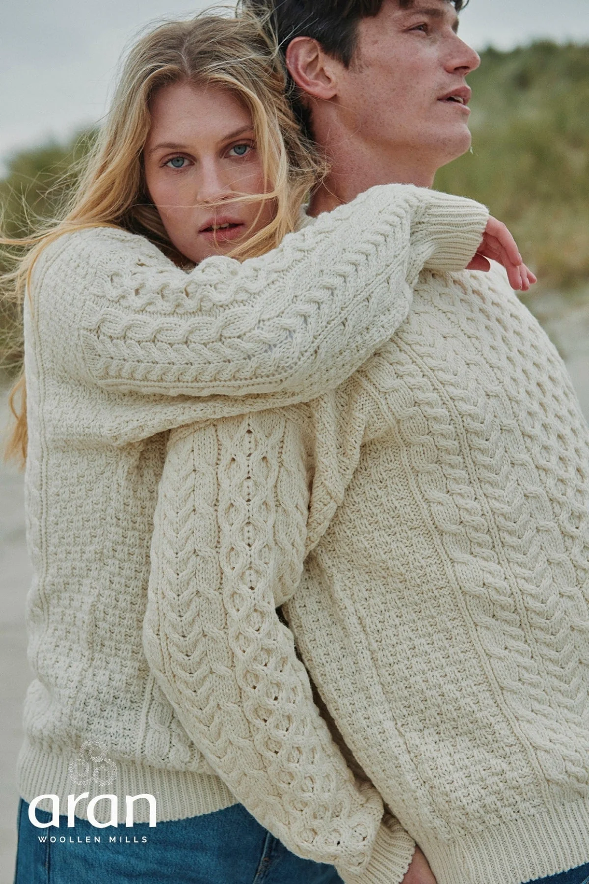 Traditional Unisex Aran Sweater in Cream