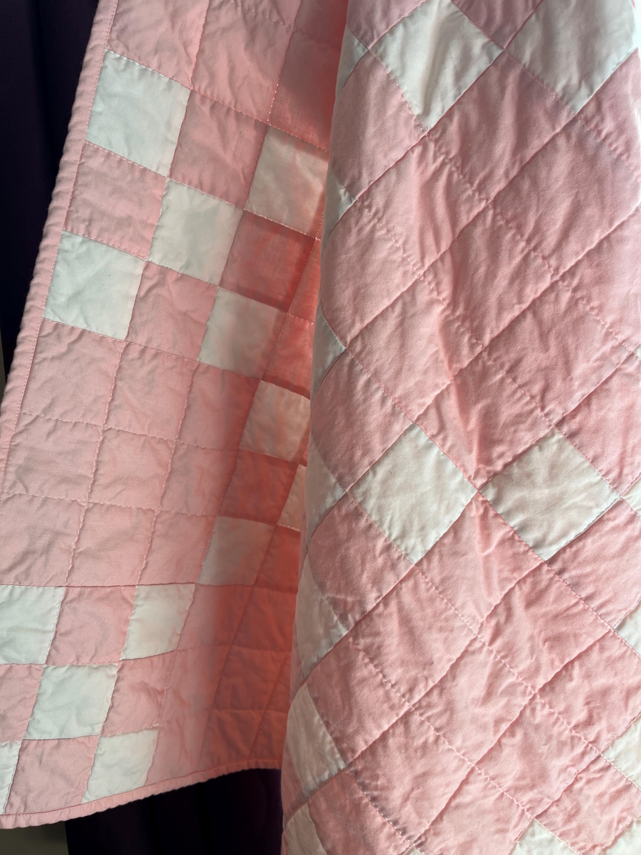 Pink And White Irish Chain Baby Quilt | Handmade Crib Quilt | Modern Baby Blanket