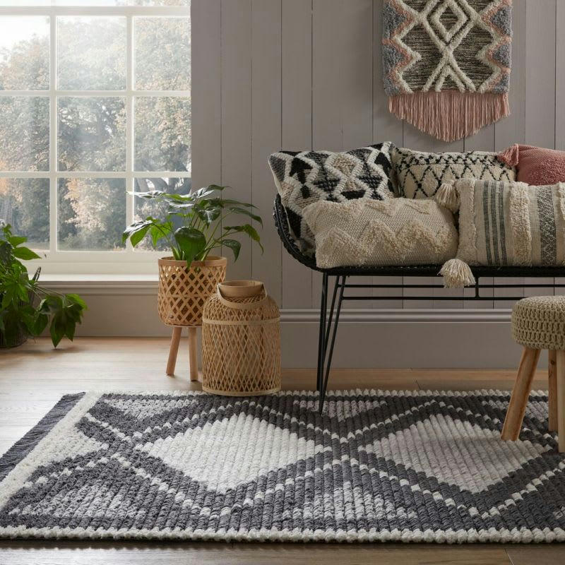 ZAÏD - Tapis doux motifs berbères gris et blanc 120 x 170