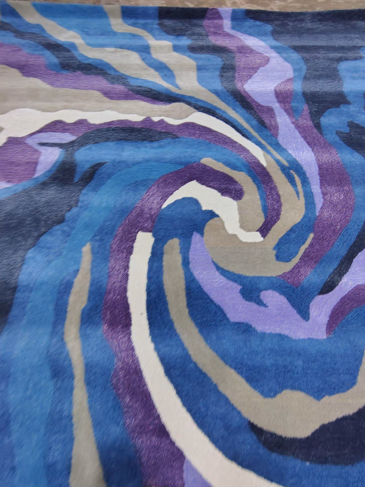 Blue Purple Swirl Wool Rug, Hand Tufted Abstract Carpet, Modern Statement Area Rug