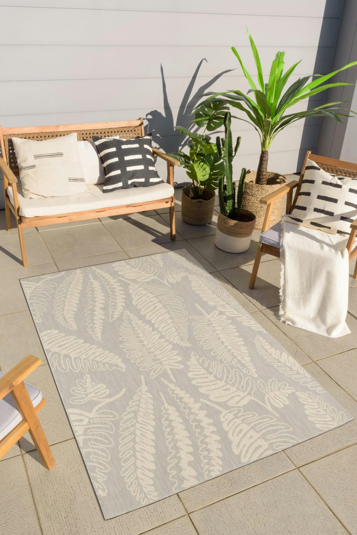 SAMBA - Tapis motif feuilles de palmier gris - 70x140