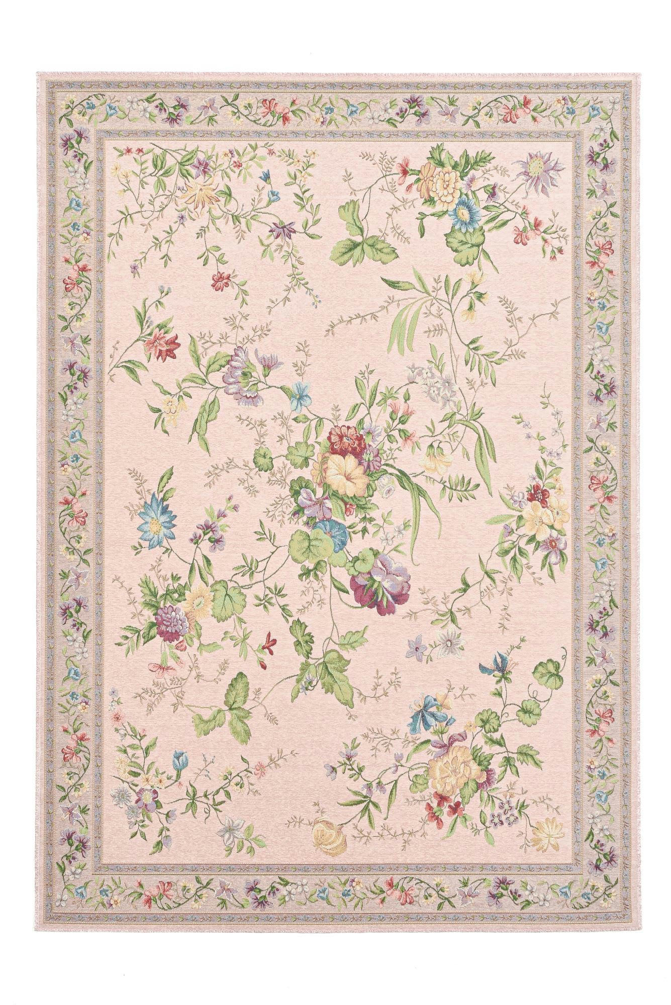 FLOMI - Tapis floral tissé plat - Rose 80x150 cm