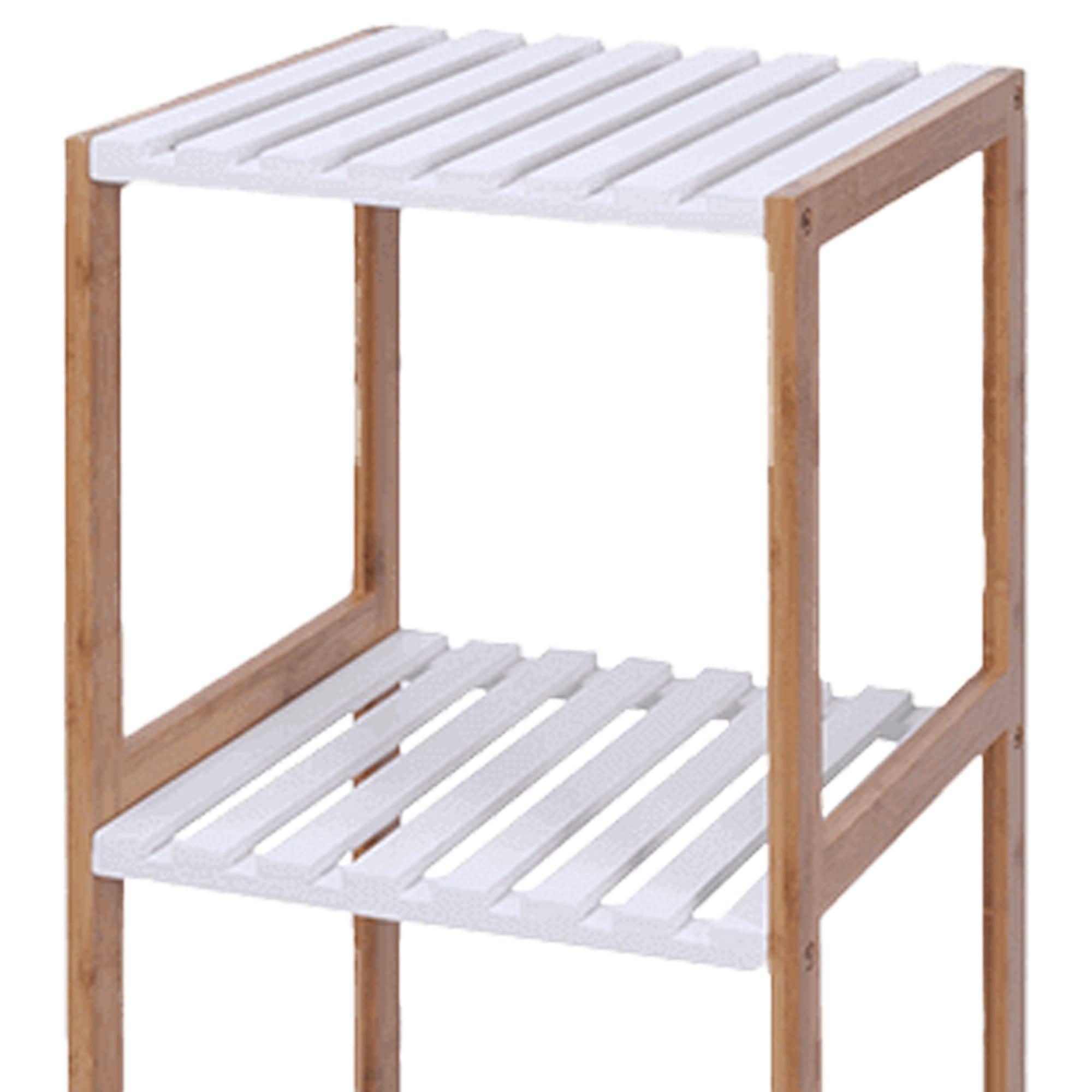 - Étagère salle de bain bambou et bois blanc 79x34x33cm