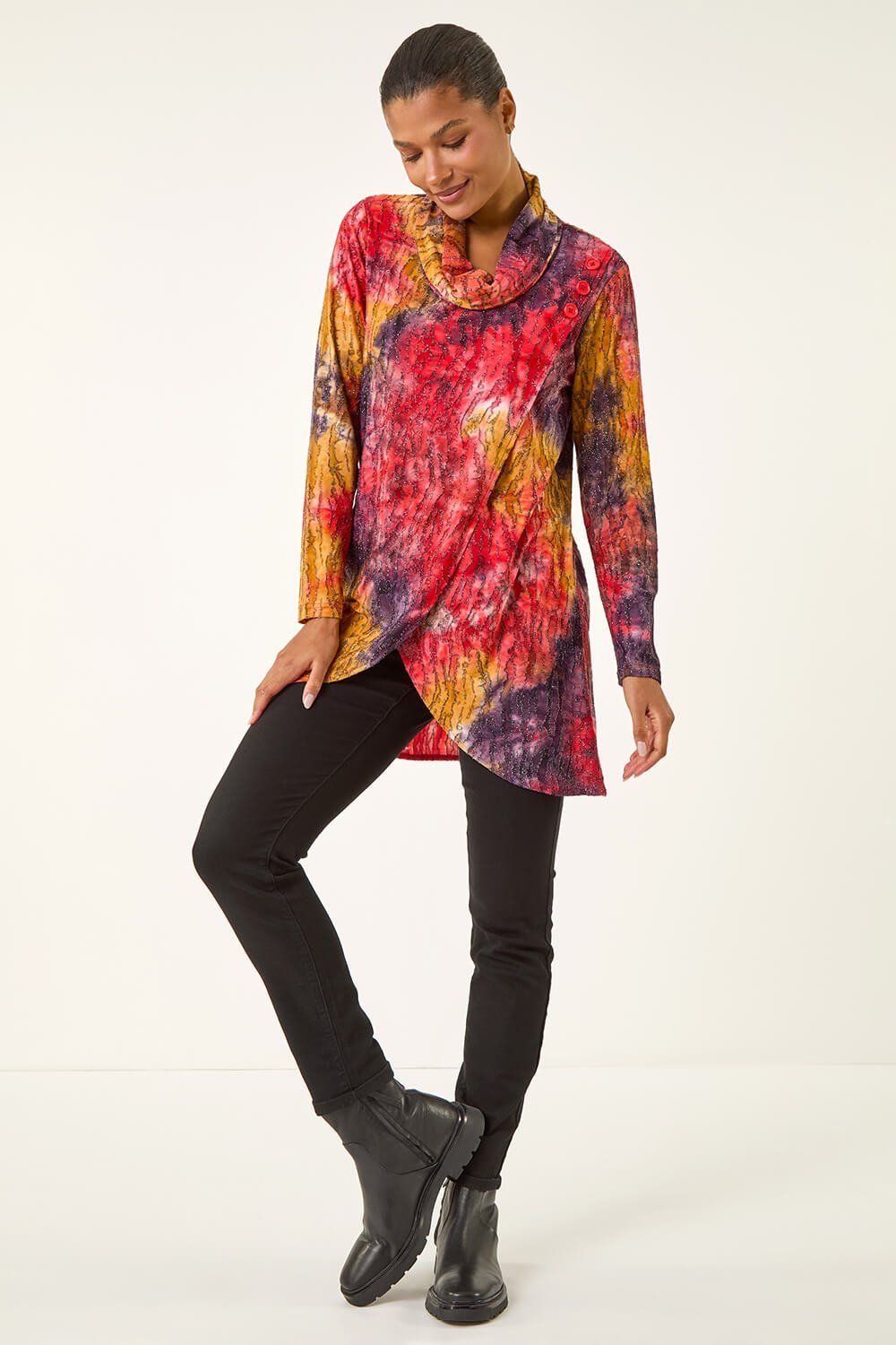 Roman Textured Burnout Cowl Neck Top