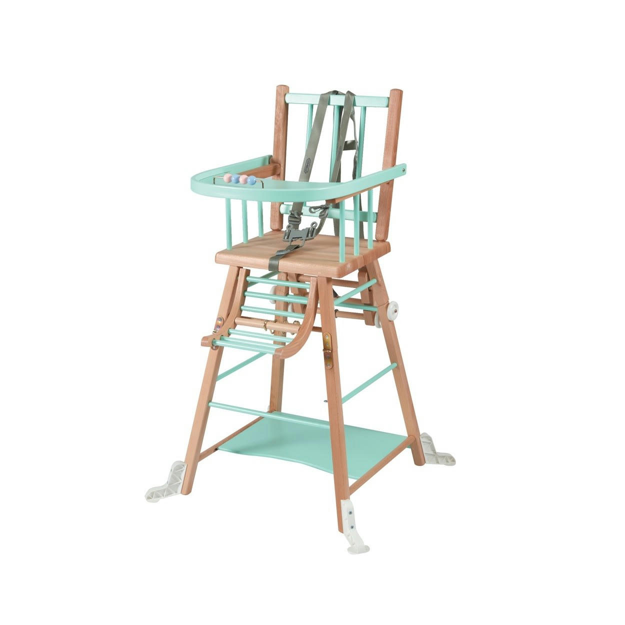 MARCEL - Chaise haute transformable barreaux hybride vert mint