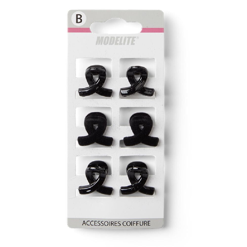 Lot de 6 pinces à cheveux effet noué plastique noir brillant 2cm