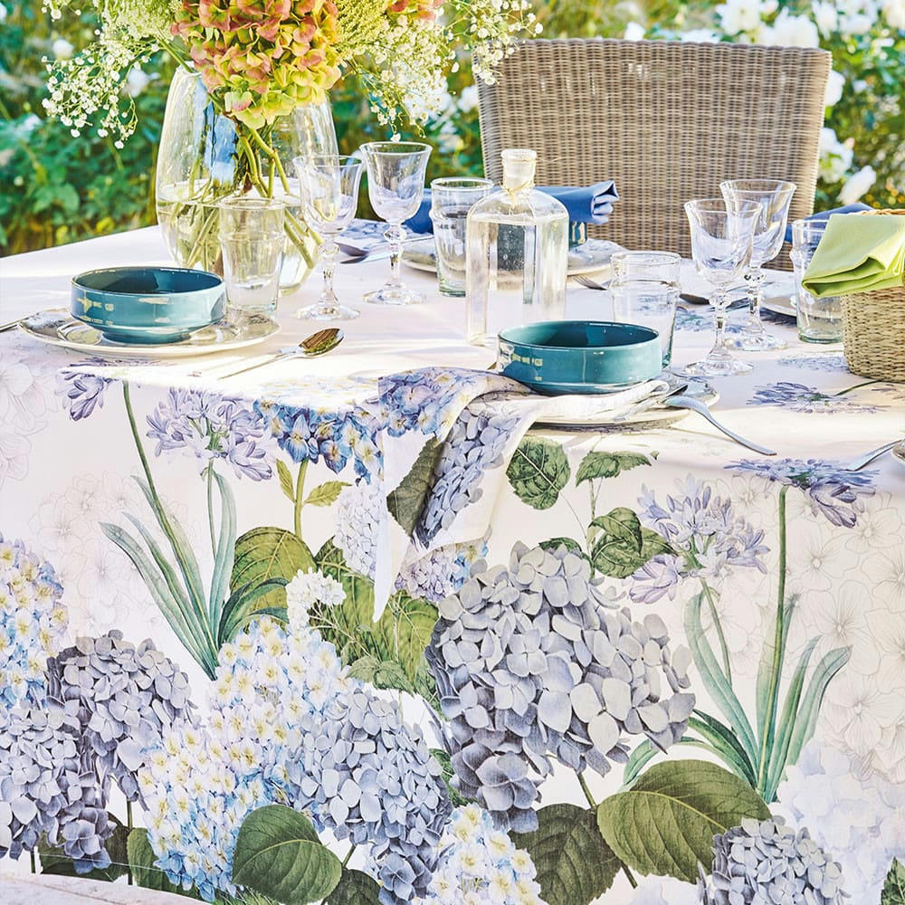 JARDIN DE BRETAGNE BLEU - Set antitache déperlant pur lin multicolore 50X40
