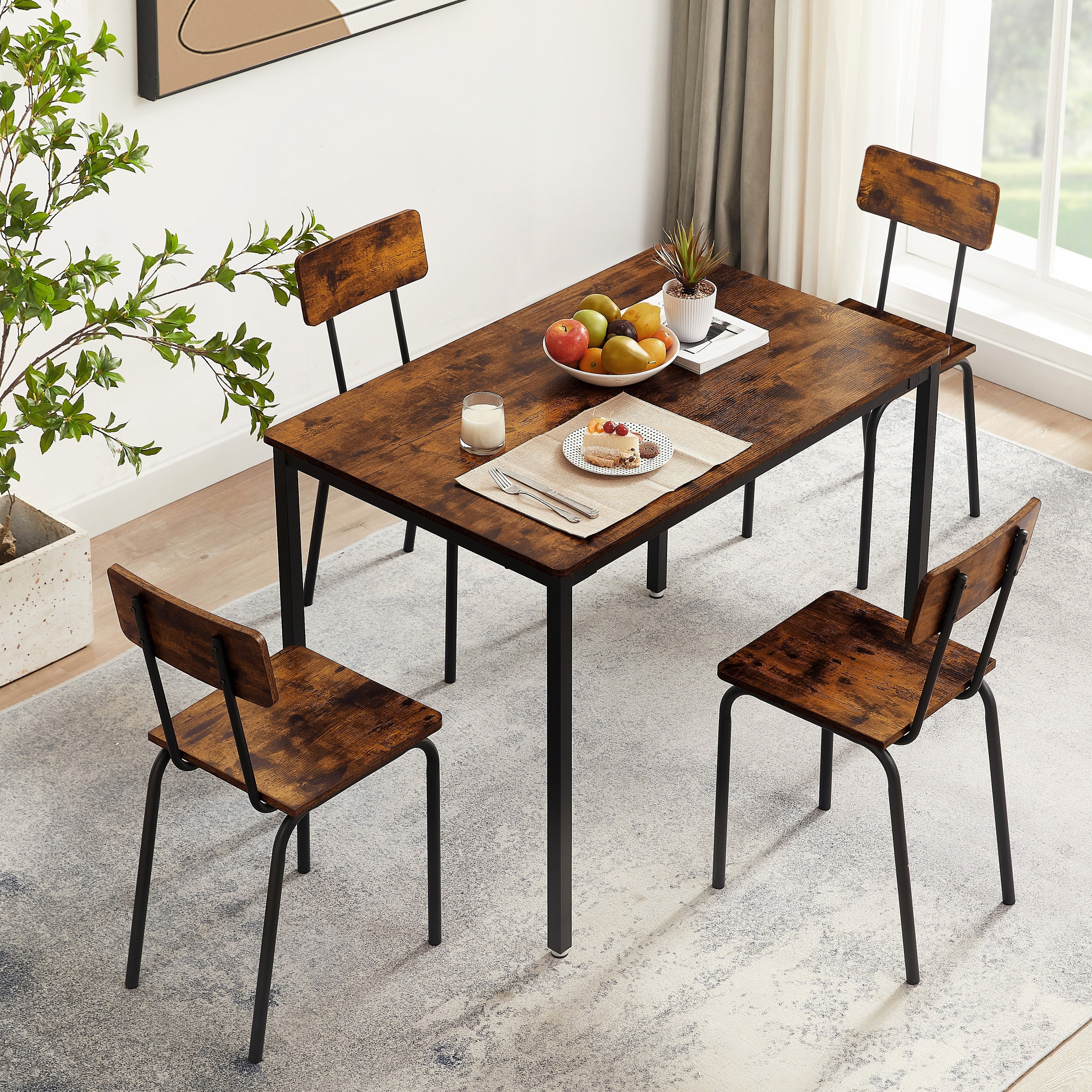 5-Piece Dining Table Set with Backrest Dining Chairs, Industrial Style, Sturdy Construction