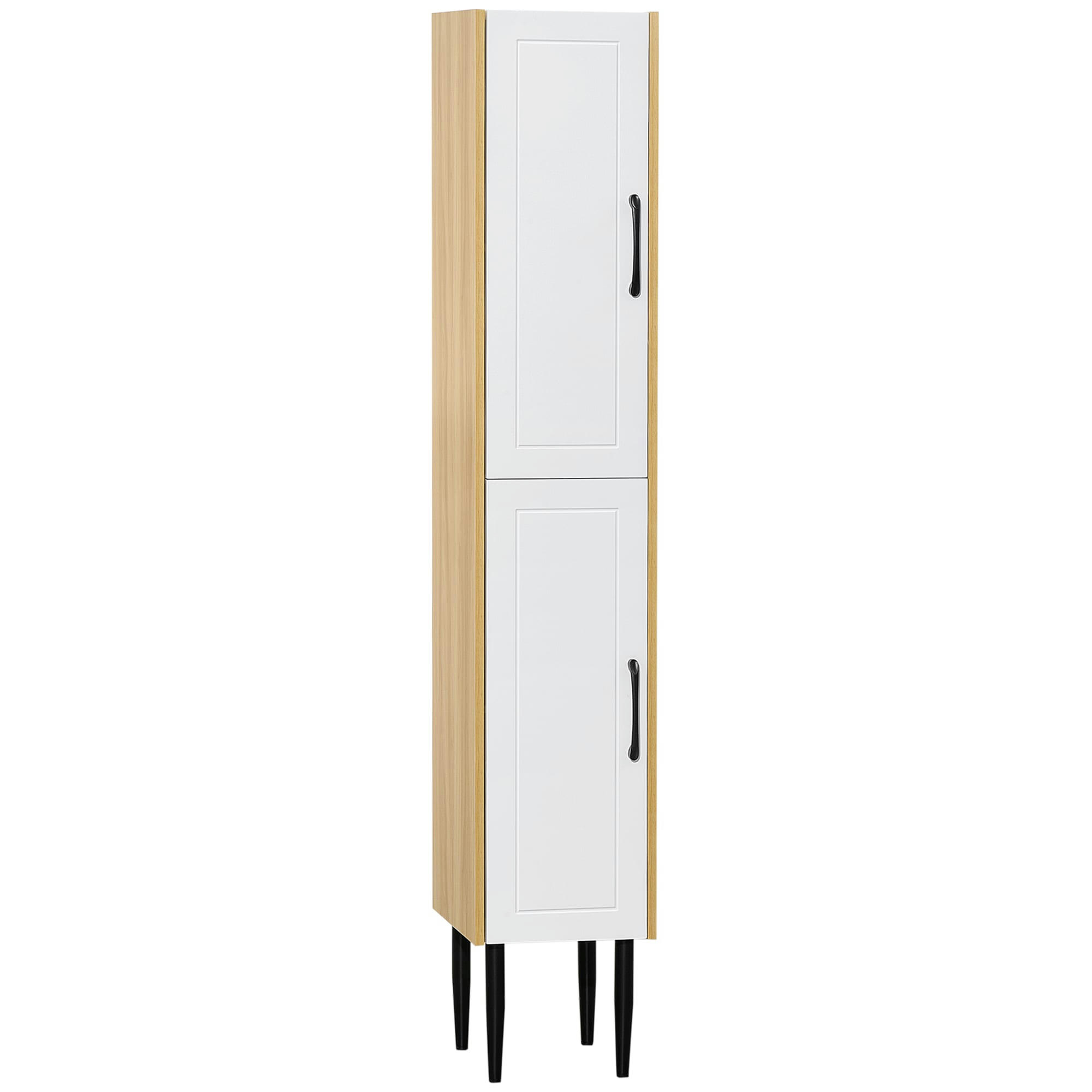 - Meuble colonne salle de bain 2 portes étagères aspect bois clair blanc