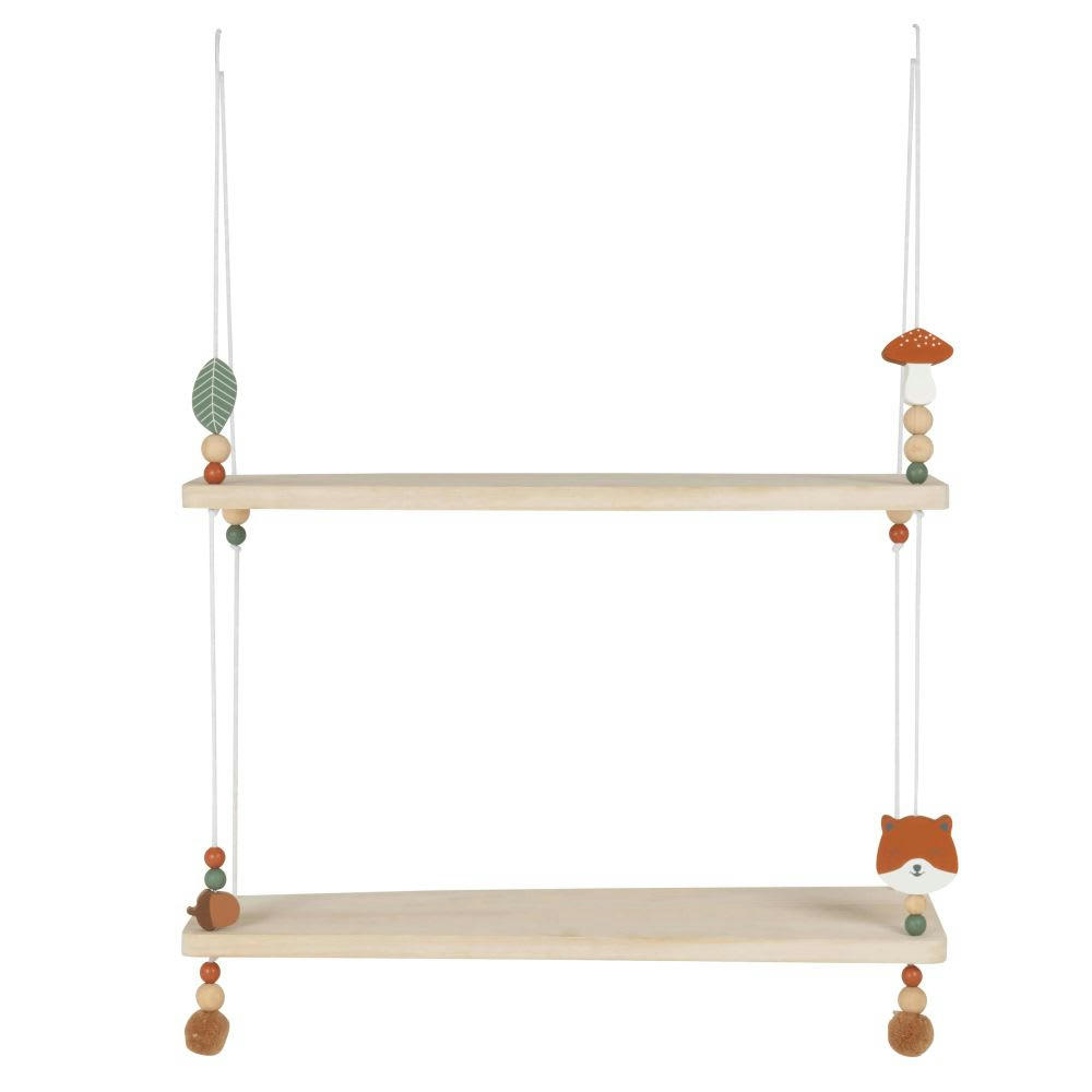 FOXY - Etagère suspendue en bois de paulownia beige, vert et marron avec cordes en coton