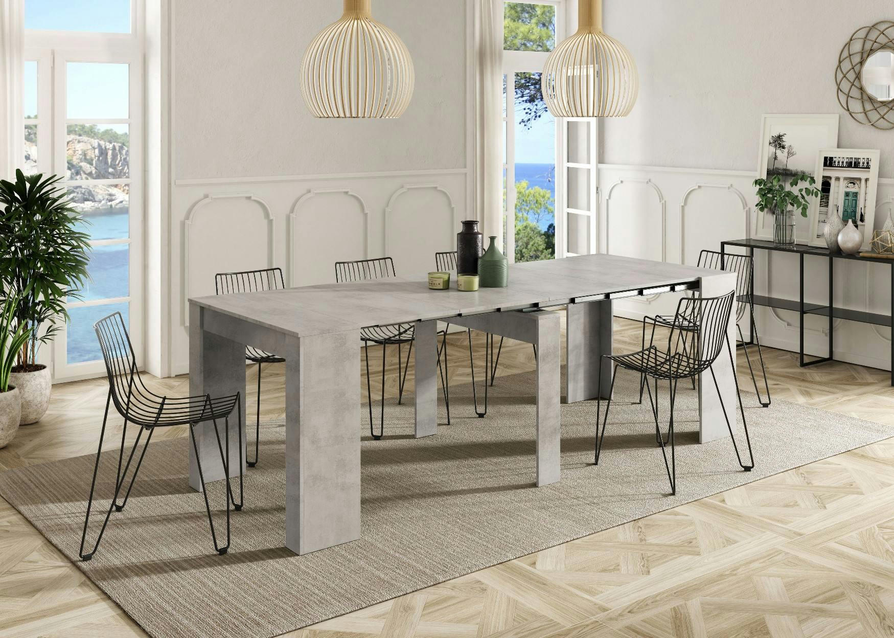 COMPTON - Table extensible effet bois 51/237x90 cm béton