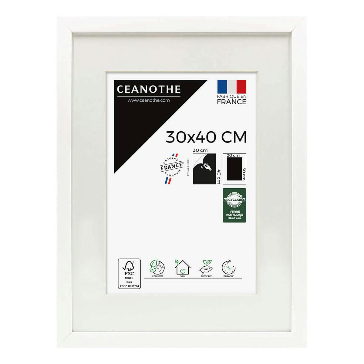 MILAN - Cadre photo épais blanc 30x40 cm avec passe-partout résine recyclée