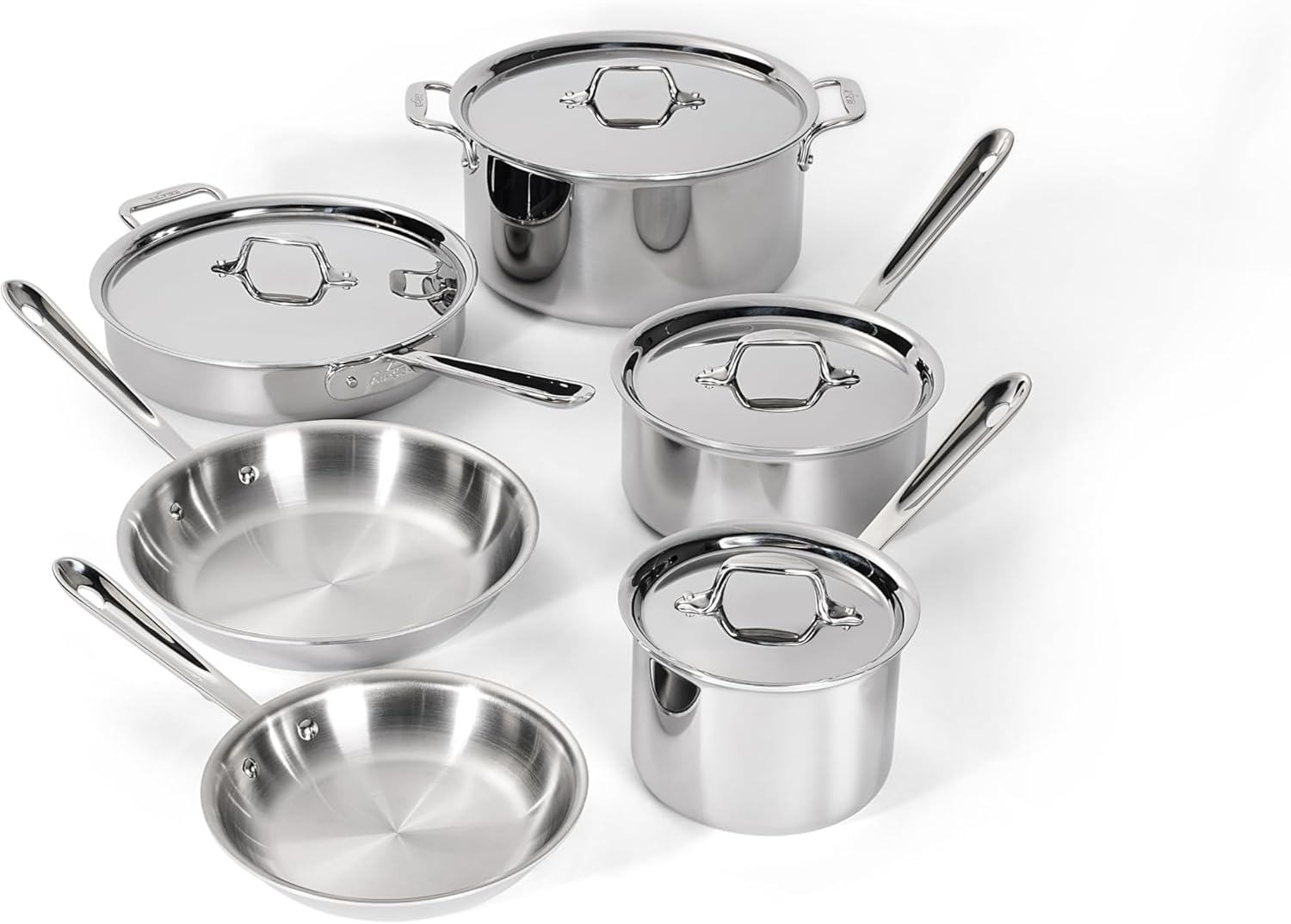 All-Clad D3® Stainless Steel 10 Piece Cookware Set- Made in USA- Includes Frying Pans, Saucepan, Sautépan, Stockpot - Professional Grade -Oven Safe & Induction Compatible