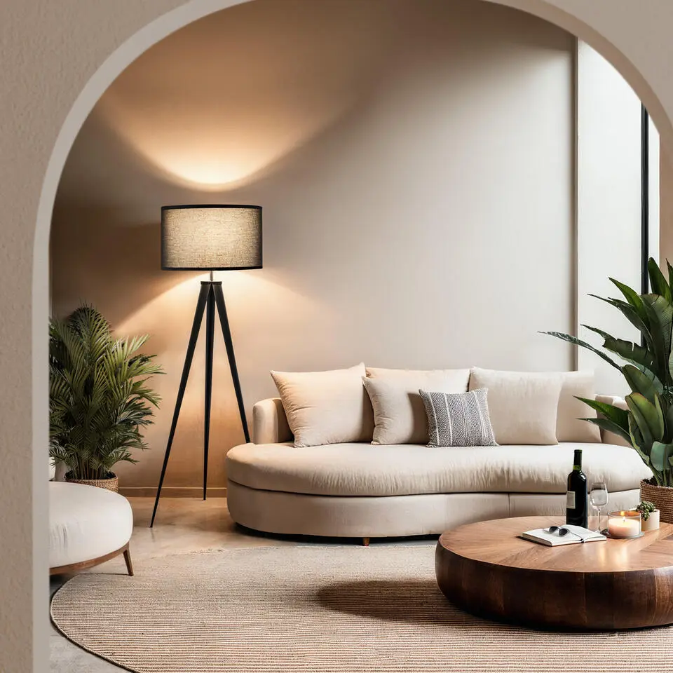 tectake Staande lamp Lunaris, textielkap, driepootsframe, Zwart