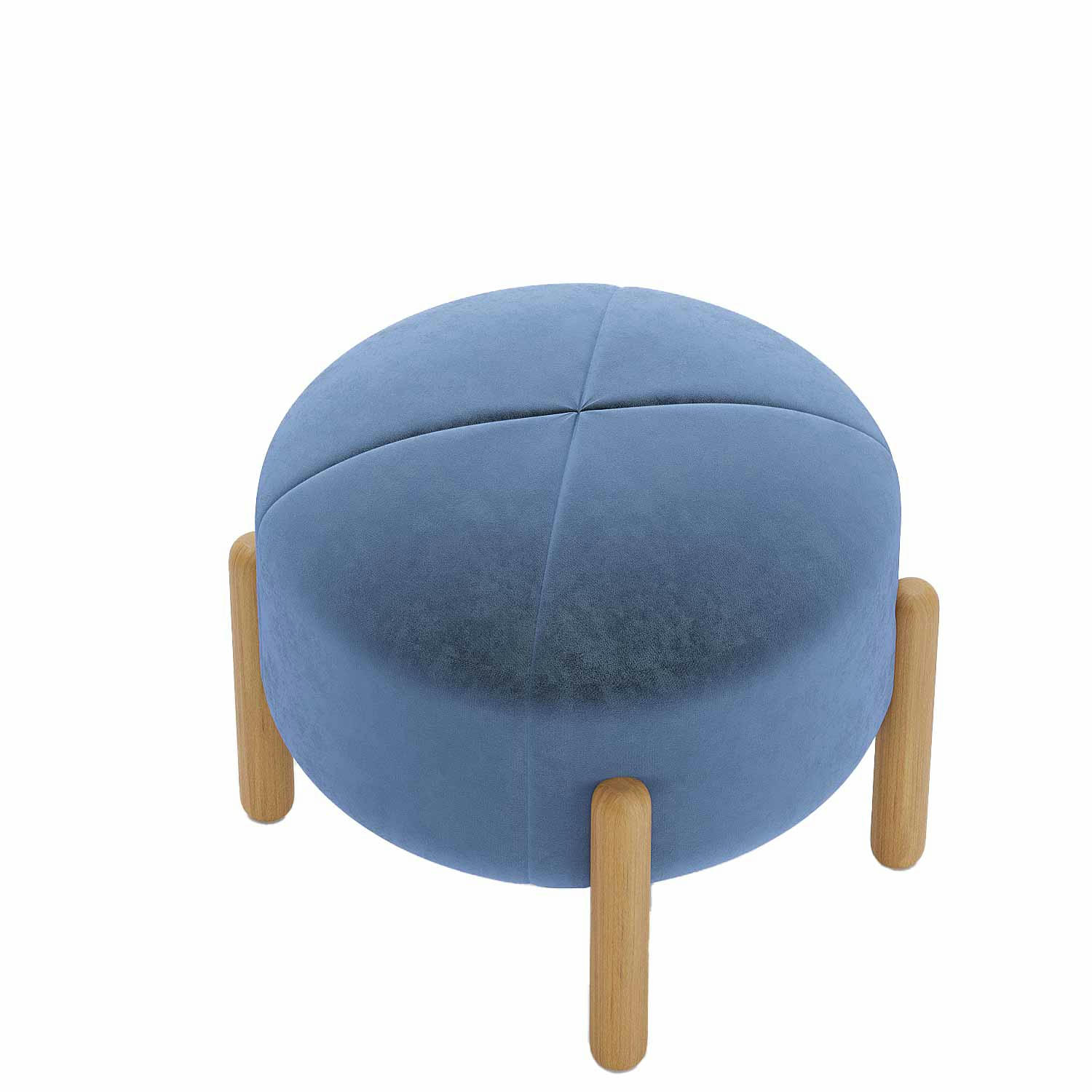 CAMELIA - Pouf rond en velours bleu marine & bois