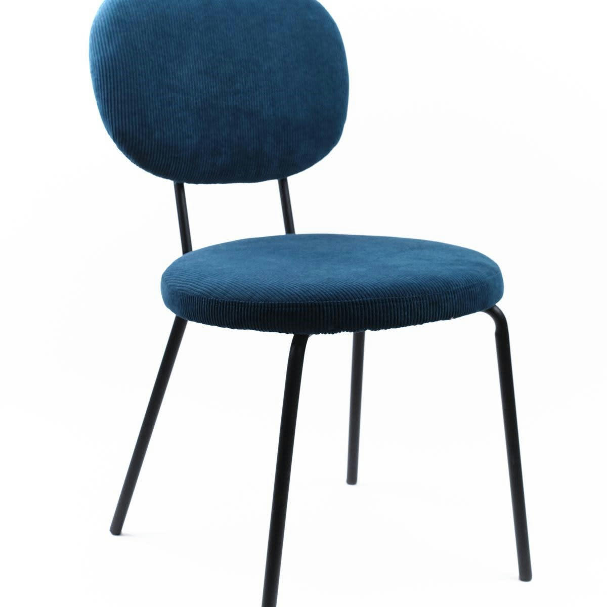 COZY - Chaise en velours côtelé bleu et métal